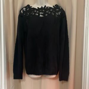 En Crème Black Crew Neck Sweater with Lace Detail size S
